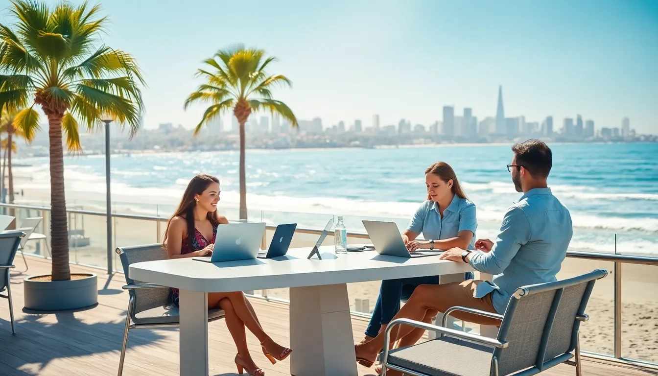 professionals collaborating at an outdoor workspace in San Diego.